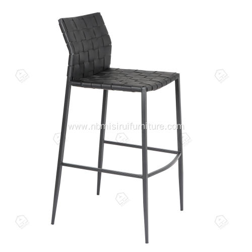 Black hand woven saddle genuine leather bar stool